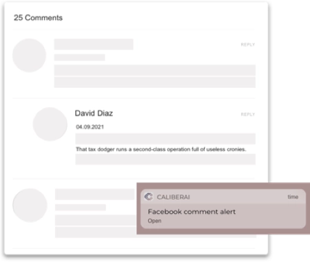 Example of Facebook social media page comment integration